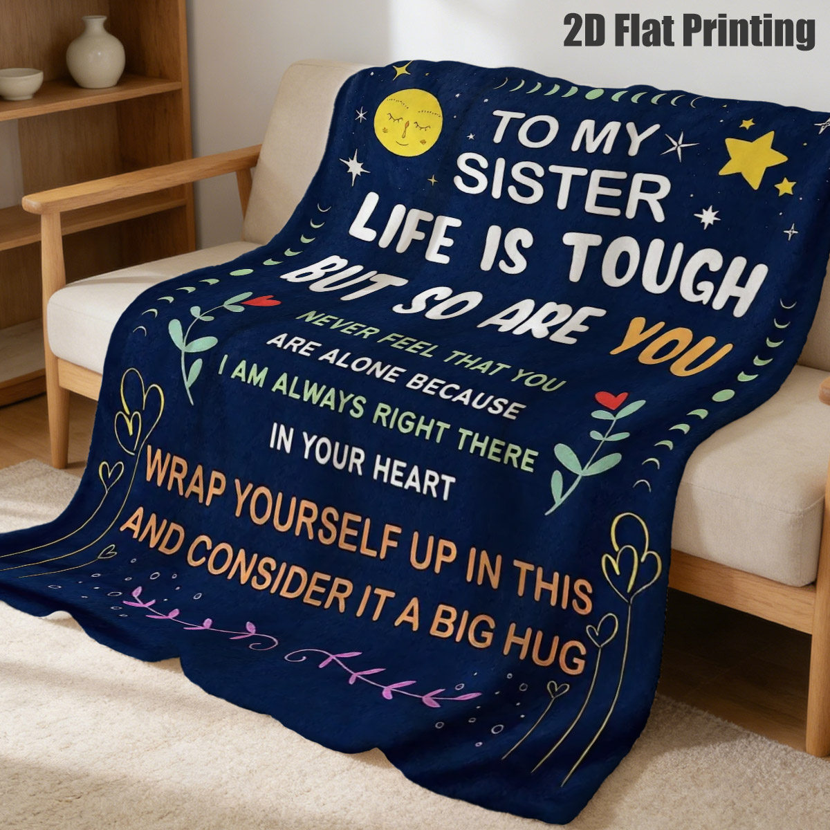 Home Office Room Inspiration - Sister Inspirational Quote Flannel Blanket Moon
